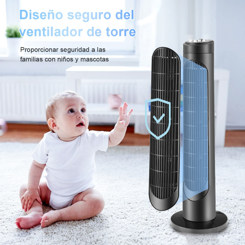 Ventilador De Torre Silencioso Giratorio Con 3 Velocidades
