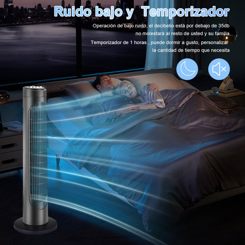 Ventilador De Torre Silencioso Giratorio Con 3 Velocidades