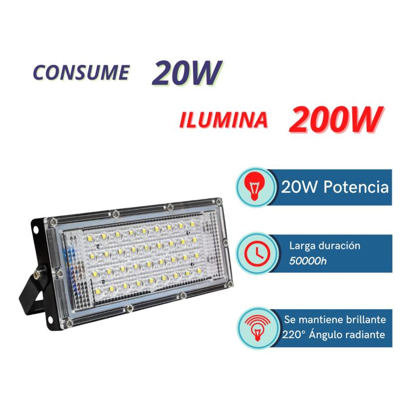 Reflector Led 20w Luminario Iluminación Exterior T1969 Carcasa Negro Luz Blanco frío