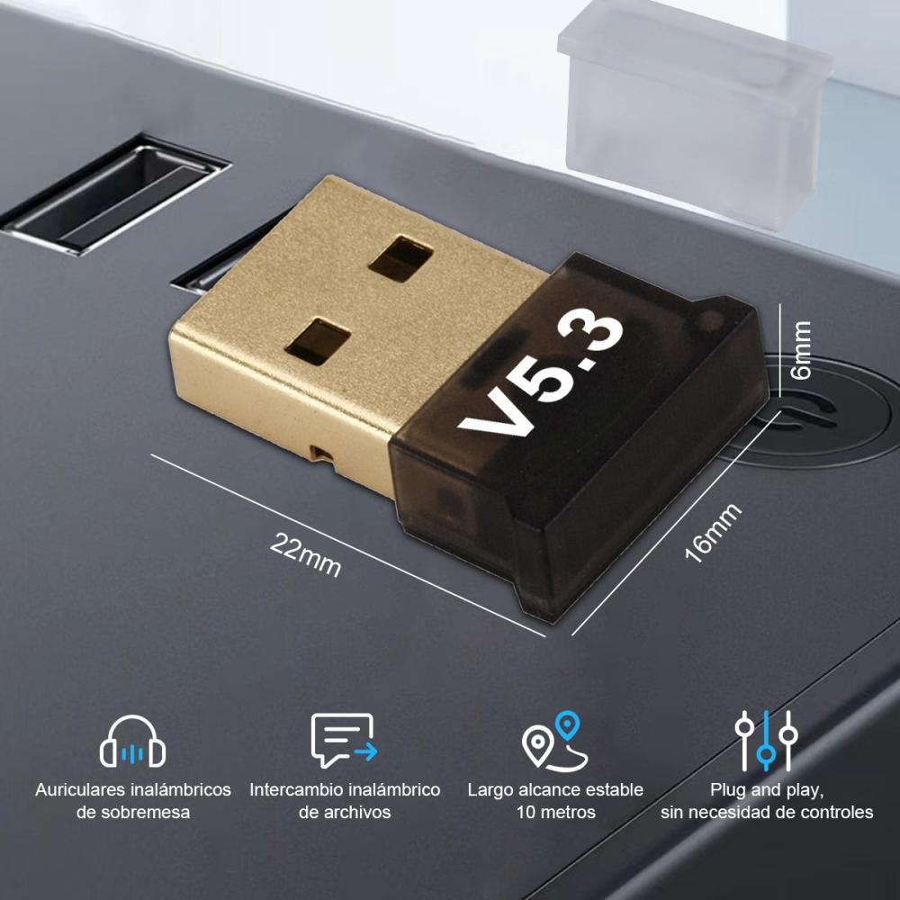 2PZS Adaptador Bluetooth Usb Bluetooth Mini Adaptador Bluetooth BT-5.3 Color Negro