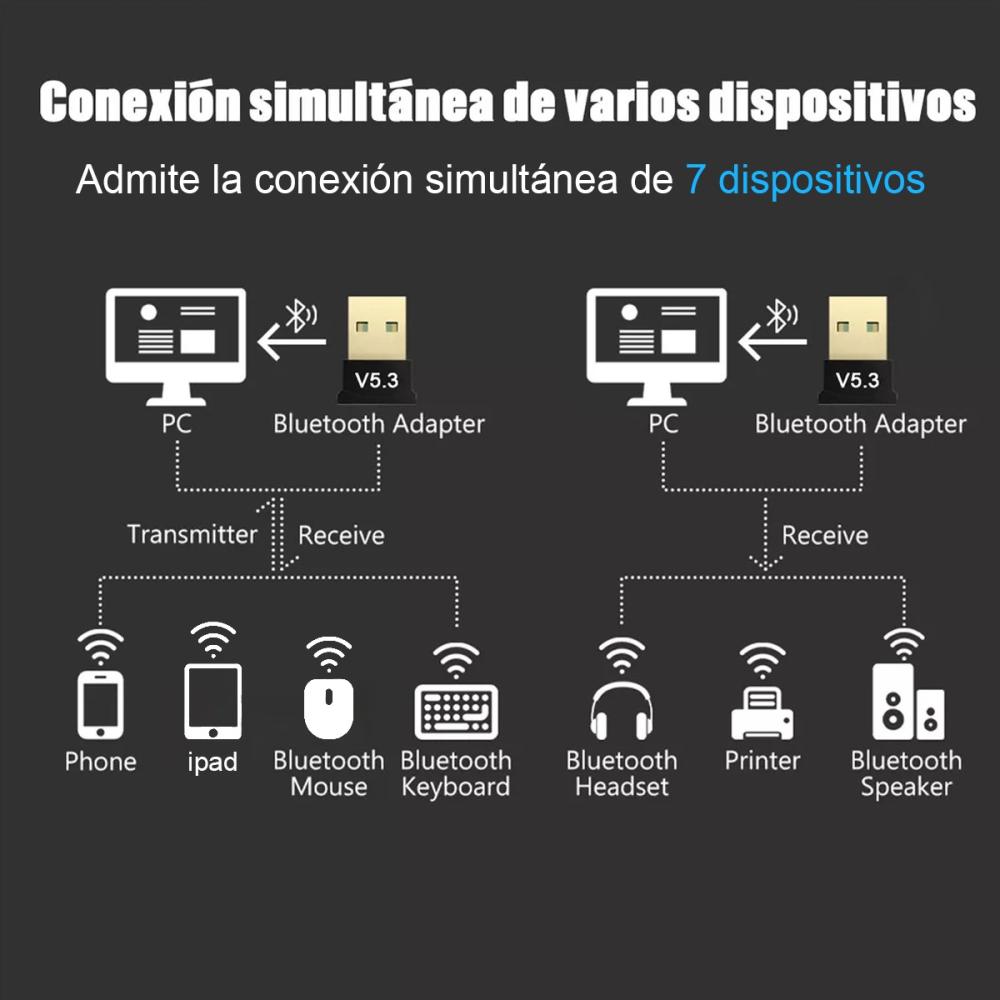 2PZS Adaptador Bluetooth Usb Bluetooth Mini Adaptador Bluetooth BT-5.3 Color Negro