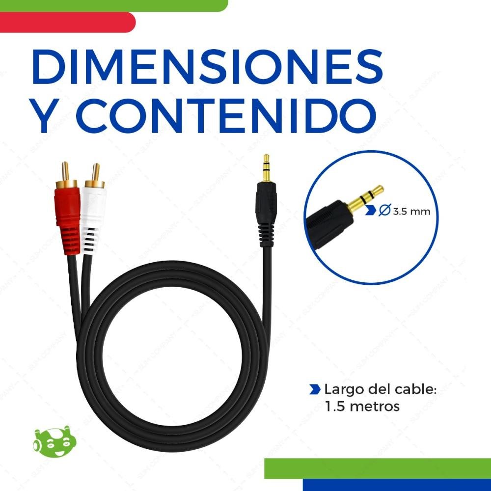 Cable De Audio Auxiliar Plug 3.5 A Rca Estereos 1.5 Metros