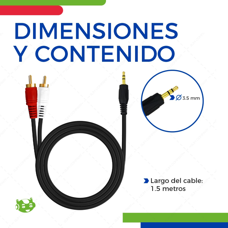 Cable De Audio Auxiliar Plug 3.5 A Rca Estereos 1.5 Metros