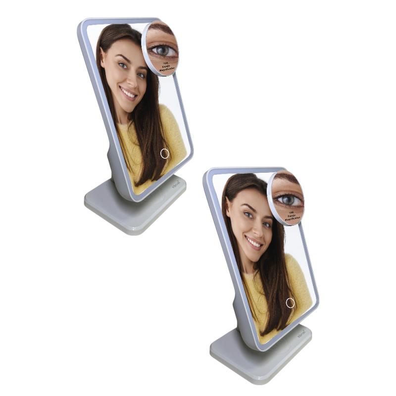 Pack 2 Espejo Inteligente Kts-1936 Con Luz Led Bocina Bluetooth Micrófono Soporte Y Carga Inalámbrica Para Celular