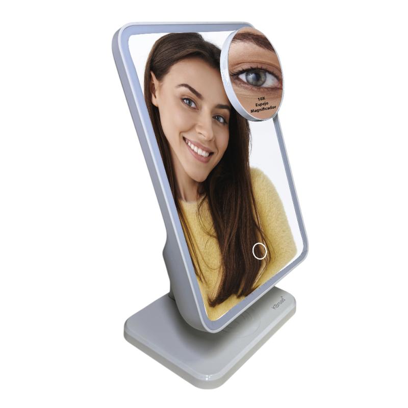 Pack 2 Espejo Inteligente Kts-1936 Con Luz Led Bocina Bluetooth Micrófono Soporte Y Carga Inalámbrica Para Celular