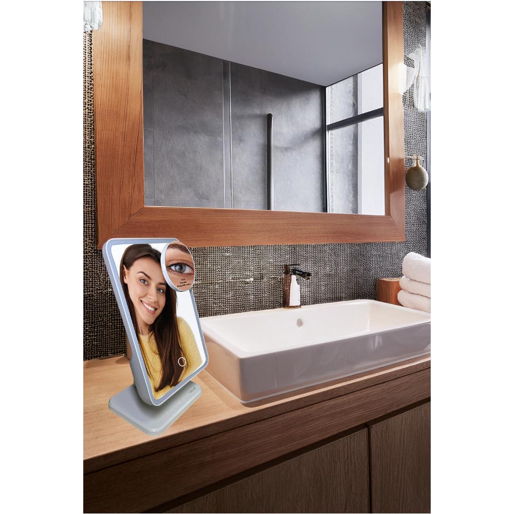 Pack 2 Espejo Inteligente Kts-1936 Con Luz Led Bocina Bluetooth Micrófono Soporte Y Carga Inalámbrica Para Celular