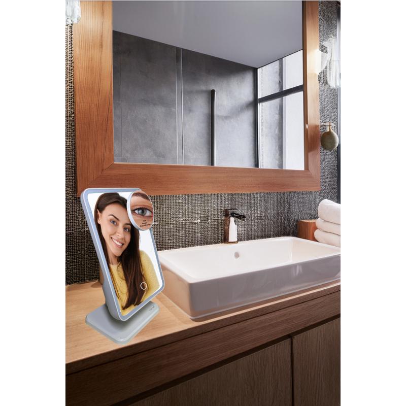 Pack 2 Espejo Inteligente Kts-1936 Con Luz Led Bocina Bluetooth Micrófono Soporte Y Carga Inalámbrica Para Celular