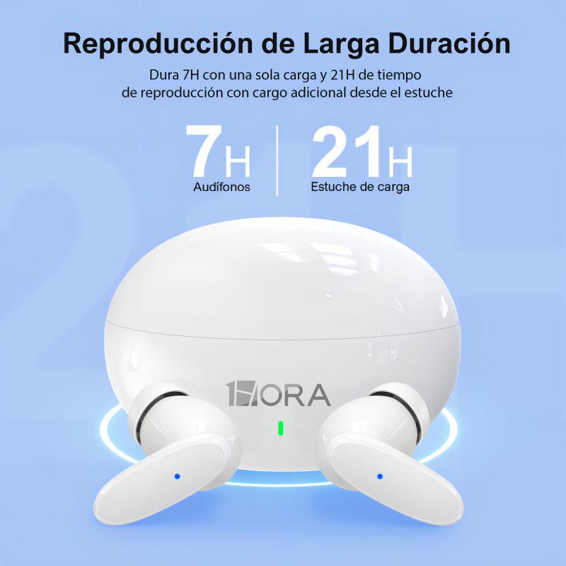 Audífonos In-ear Inalámbricos 1hora Aut205 Blanco Auriculares Inalambricos Bluetooth 5.3 Con Microfono
