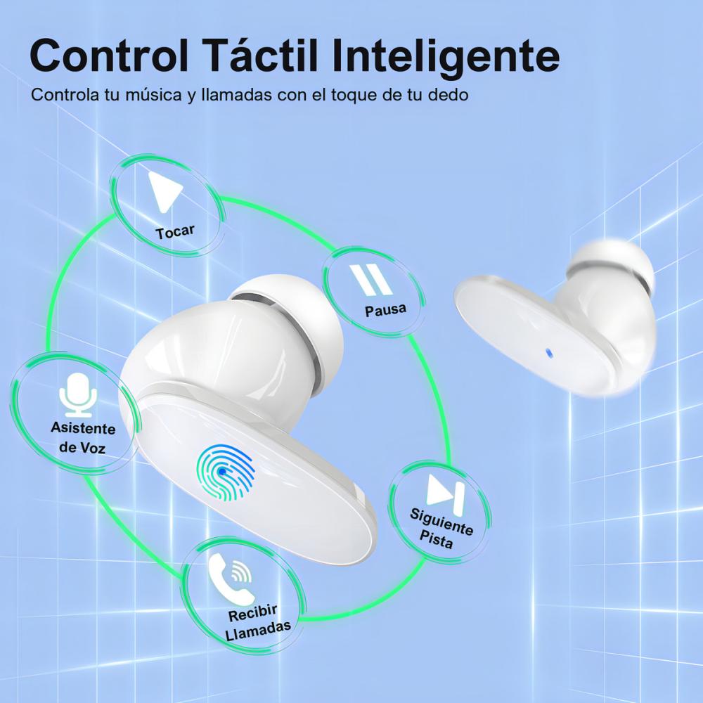 Audífonos In-ear Inalámbricos 1hora Aut205 Blanco Auriculares Inalambricos Bluetooth 5.3 Con Microfono