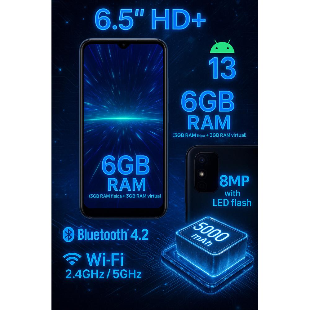 Smartphone Cloud Stratus C8 32gb 6gb Ram (3+3) Dual Sim Libre 4g Android 13 Pantalla 6.5 5000mah Negro