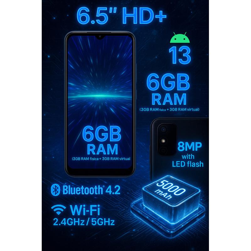 Smartphone Cloud Stratus C8 32gb 6gb Ram (3+3) Dual Sim Libre 4g Android 13 Pantalla 6.5 5000mah Negro