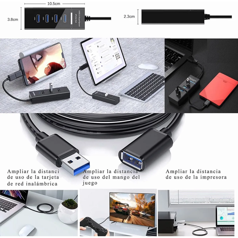Hub Usb 3.0 4 Puertos Expansor Multi Para Laptop Pc 4 En 1
