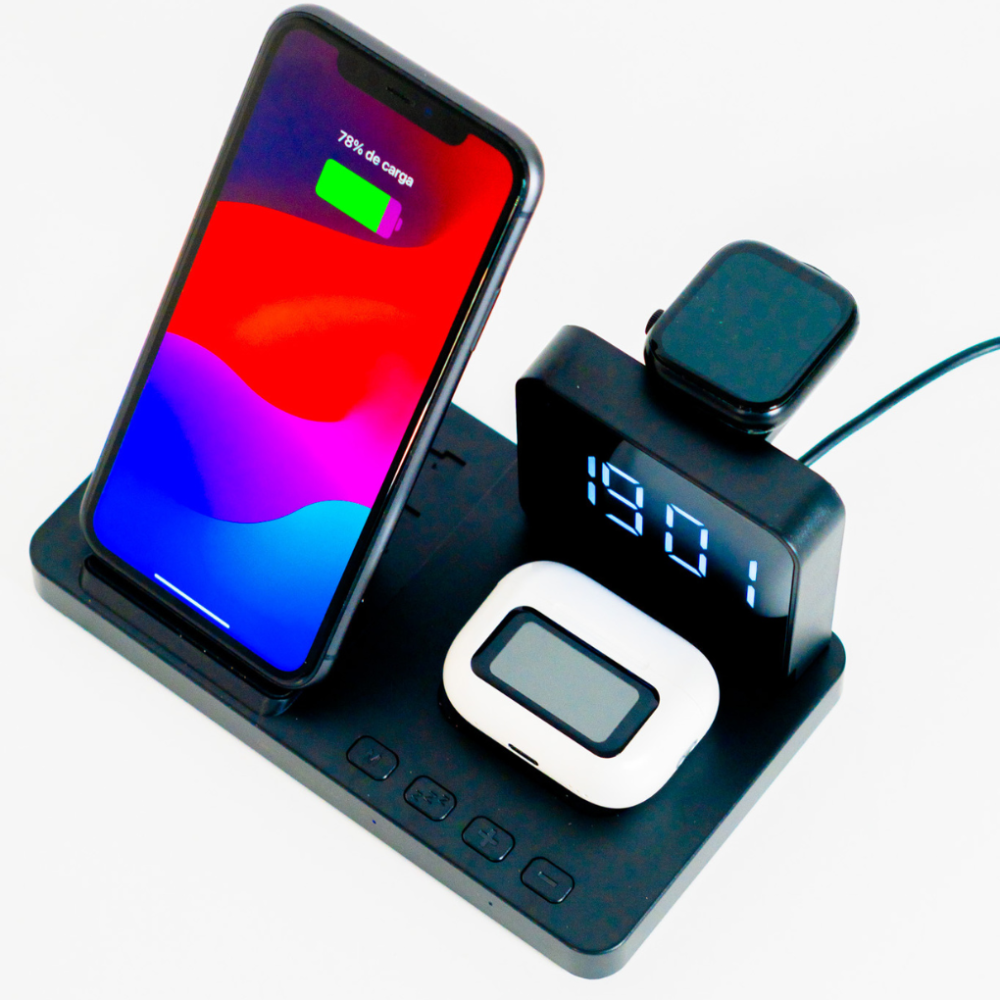 BASE DE CARGA 4 EN 1 WATCH/EARBUDS/PHONE/CLOCK