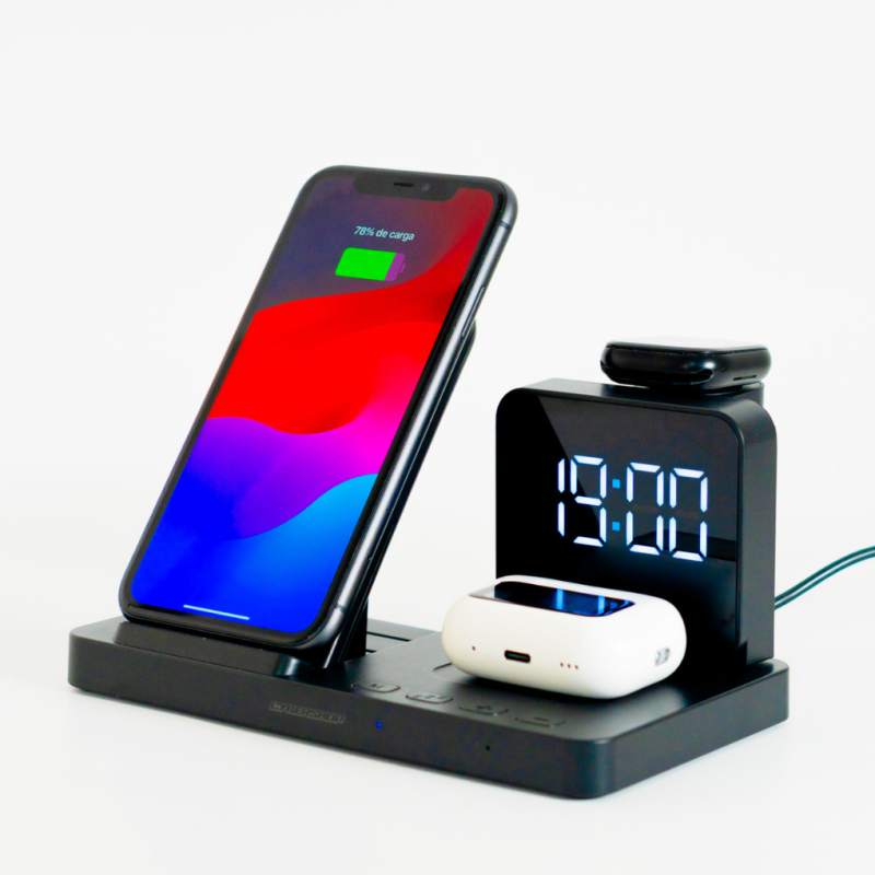 BASE DE CARGA 4 EN 1 WATCH/EARBUDS/PHONE/CLOCK