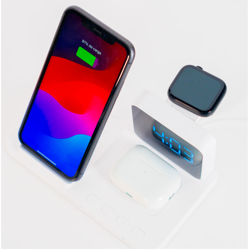 BASE DE CARGA 4 EN 1 WATCH/EARBUDS/PHONE/CLOCK