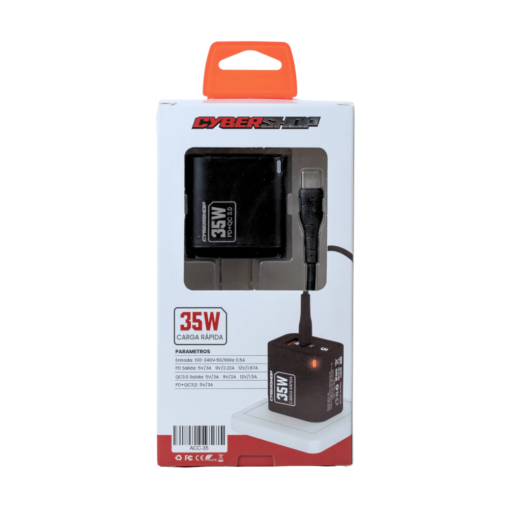 COMBO CARGADOR & CABLE 35W IPH NEGRO CYBERSHOP