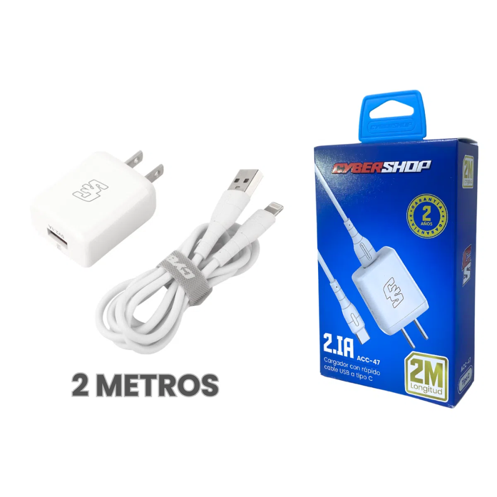 CARGADOR 2.1A TYPE-C 2 METROS CYBERSHOP