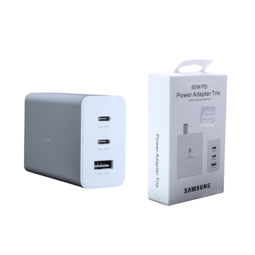CARGADOR SAMSUNG 65W 2TIPO-C & 1USB T-O BLANCO