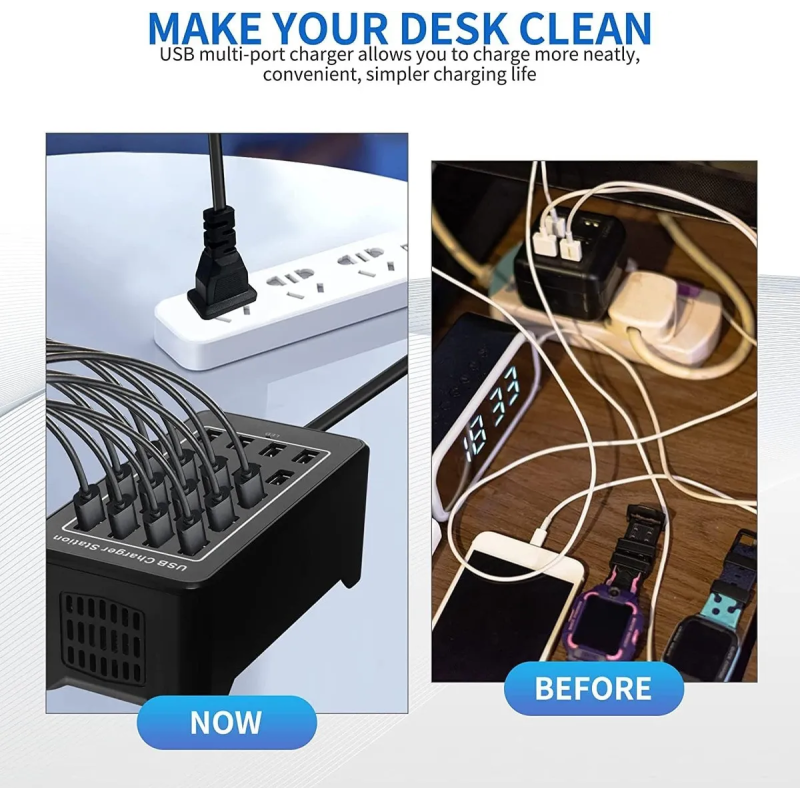 Estación De Carga Usb De 100 W, Cargador Multipuerto De 20 Puertos