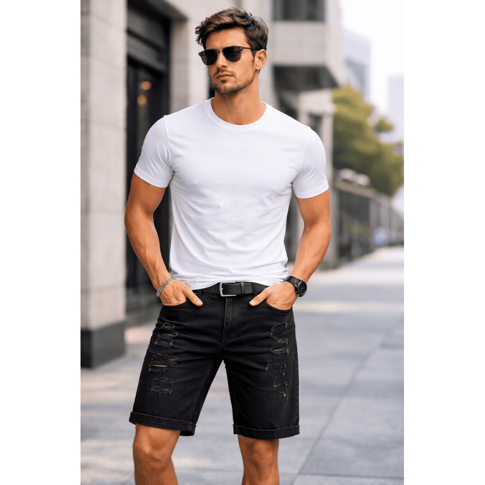 Short Denim Black Destroyed Street