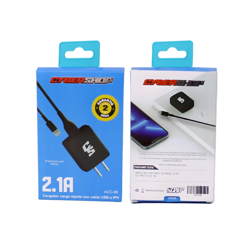 CARGADOR 2.1A IPHONE NEGRO CYBERSHOP