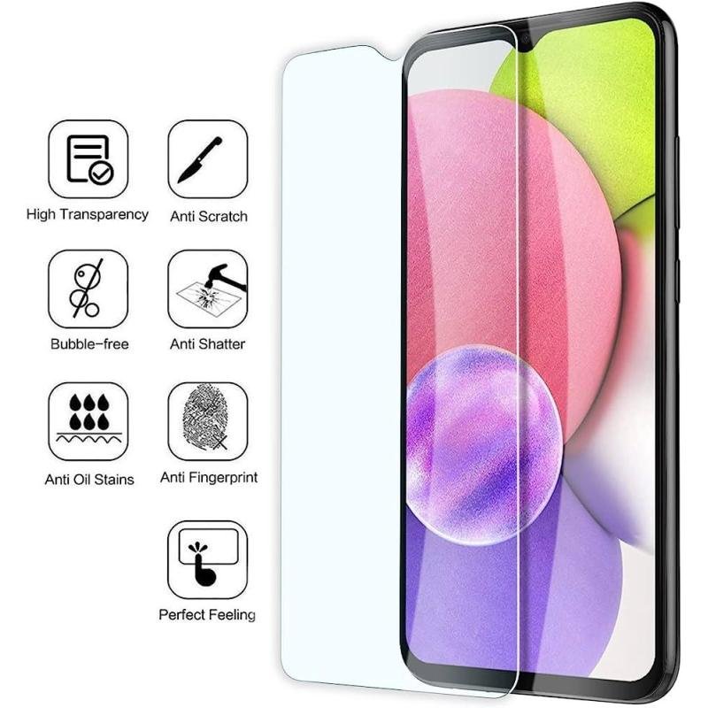 paquete-2-micas-a02/a70/a02s/a03/a03s/a04/a04s/a04e/a12/a13/a20s/a22-5g/a23-samsung-y-mas-cristal-templado-transparente