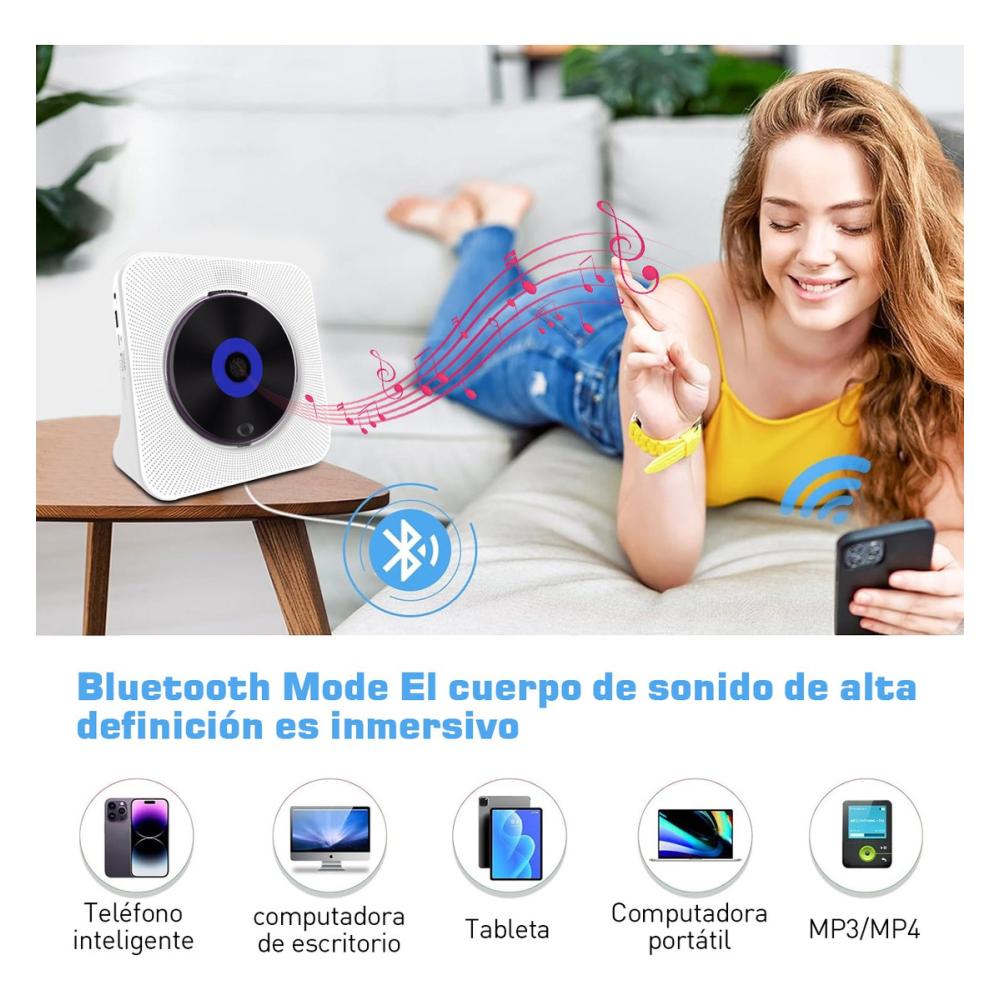 Reproductor De Cd Portátil Bluetooth Con Altavoces Música
