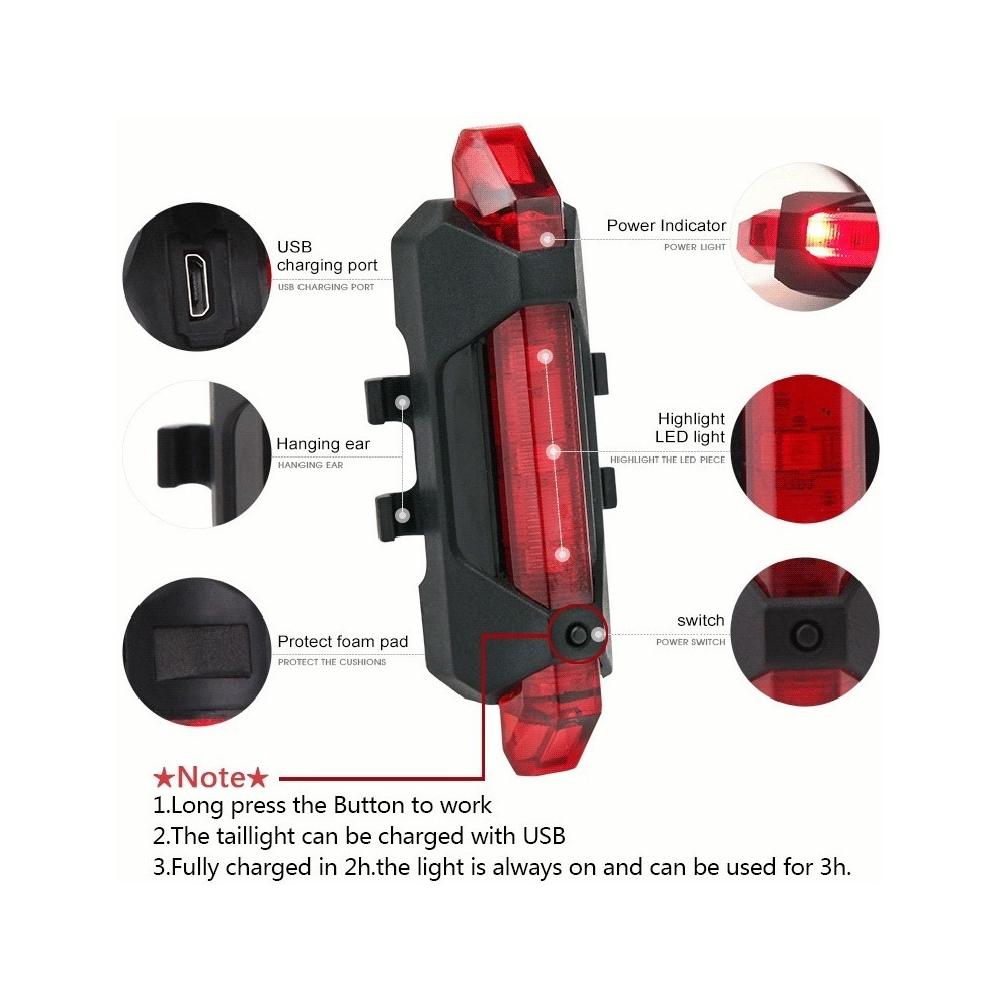 Luces Bicicleta Delantera Y Trasera Linterna Ipx5 Impermeable Color Negra