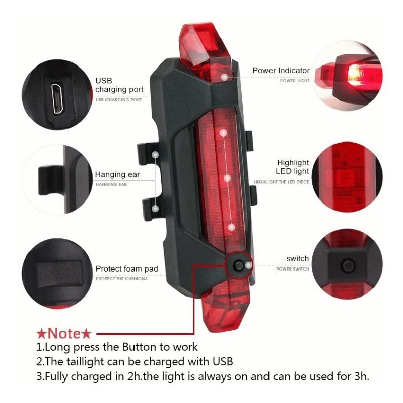 Luces Bicicleta Delantera Y Trasera Linterna Ipx5 Impermeable Color Negra