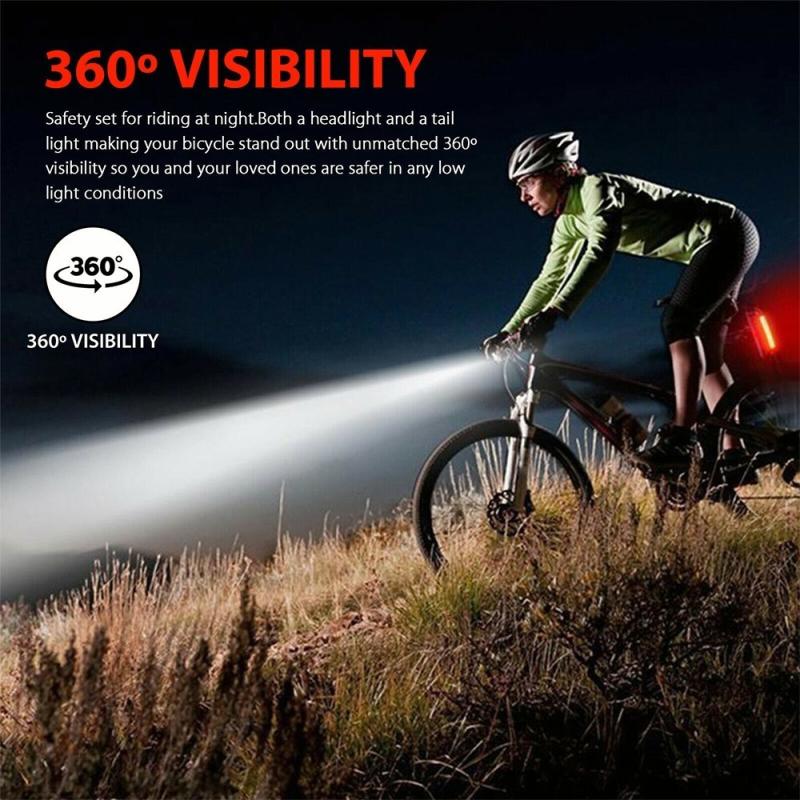 Luces Bicicleta Delantera Y Trasera Linterna Ipx5 Impermeable Color Negra