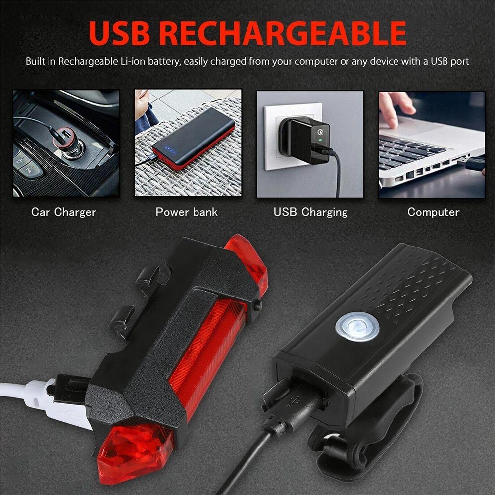 Luces Bicicleta Delantera Y Trasera Linterna Ipx5 Impermeable Color Negra