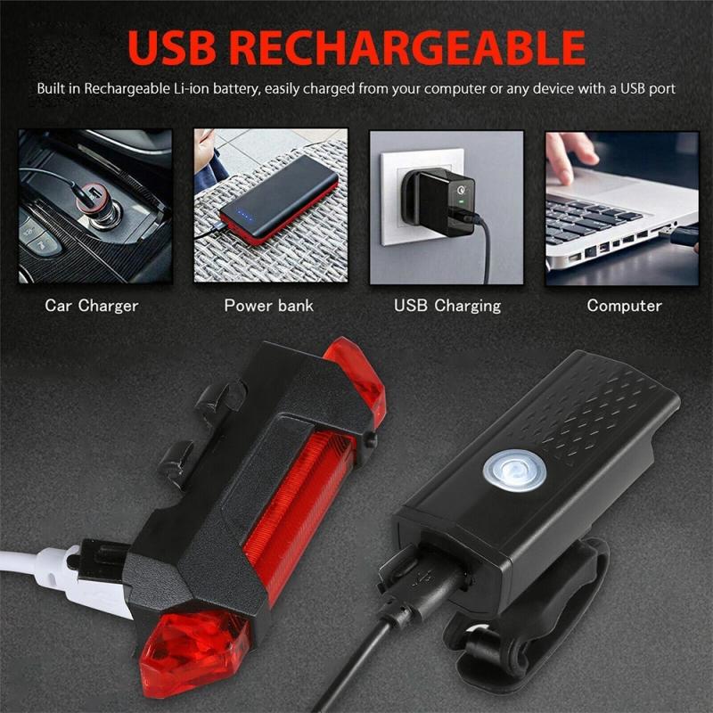 Luces Bicicleta Delantera Y Trasera Linterna Ipx5 Impermeable Color Negra
